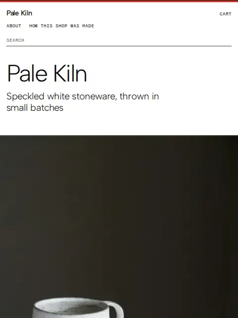 Pale Kiln’s home page in the Vernissage look.