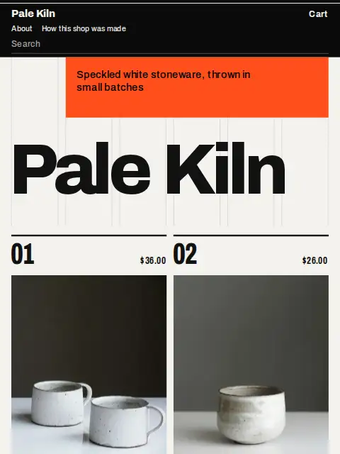 Pale Kiln’s home page in the Raster look.