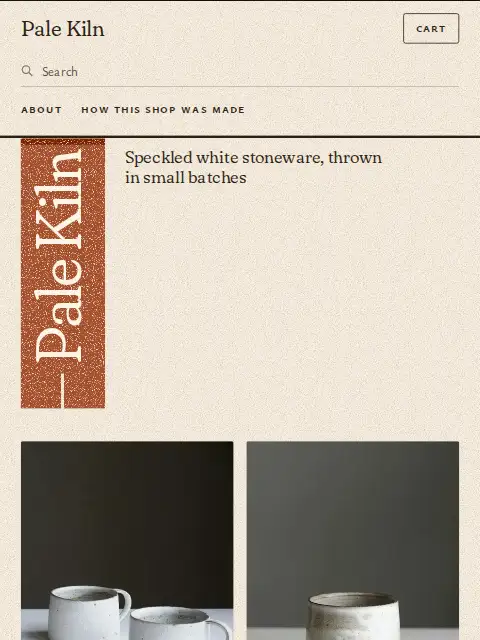 Pale Kiln’s home page in the Noren look.
